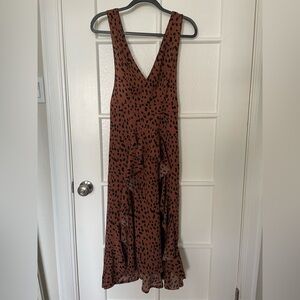 Nasty Gal - Brown Animal Print / Polka Dot Long Dress - Size 6